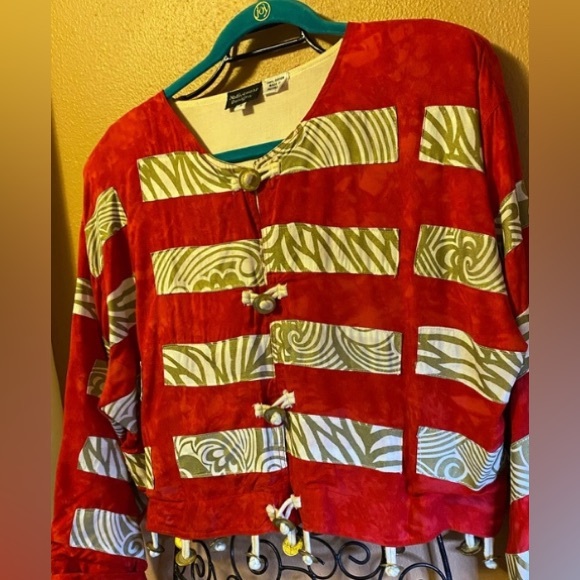 Nativewear Designs red soft rayon jacket with metal jingle coins - Picture 1 of 10